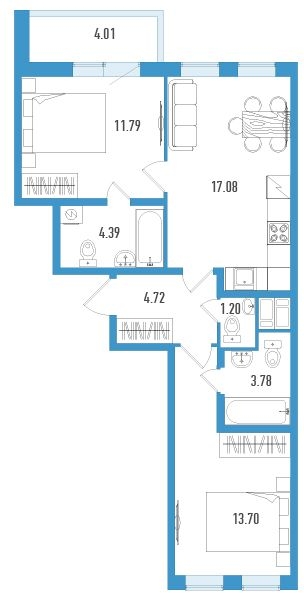 2-комнатная квартира в ЖК Большое Путилково на 23 этаже в 1 секции. Сдача в 2 кв. 2026 г.