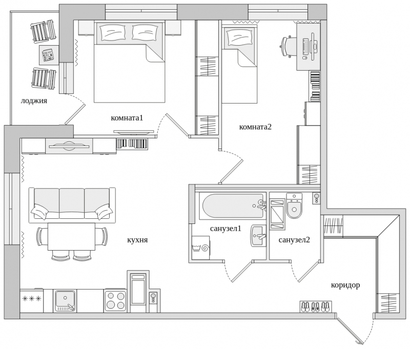 2-комнатная квартира с отделкой в ЖК Большое Путилково на 14 этаже в 4 секции. Сдача в 3 кв. 2026 г.