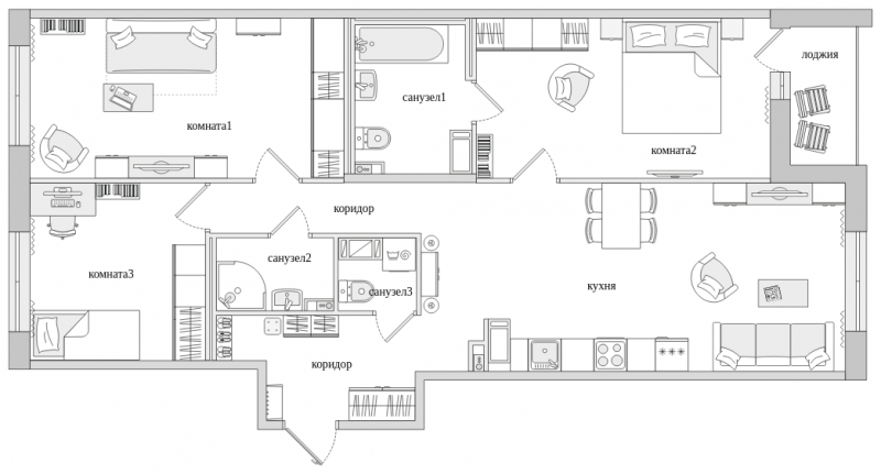 3-комнатная квартира с отделкой в ЖК Черная Речка на 11 этаже в 4 секции. Сдача в 4 кв. 2023 г.