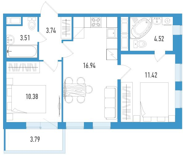 2-комнатная квартира с отделкой в ЖК Большое Путилково на 17 этаже в 1 секции. Сдача в 2 кв. 2026 г.
