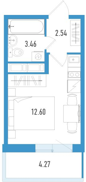 1-комнатная квартира (Студия) с отделкой в ЖК AEROCITY CLUB на 7 этаже в а секции. Сдача в 4 кв. 2021 г.