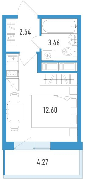 1-комнатная квартира (Студия) в ЖК Клубный дом на Менжинского на 7 этаже в 1 секции. Сдача в 2 кв. 2019 г.