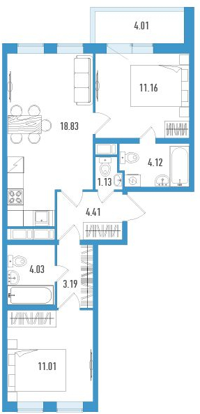 1-комнатная квартира (Студия) в ЖК Клубный дом на Менжинского на 7 этаже в 1 секции. Сдача в 2 кв. 2019 г.