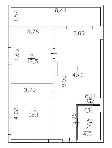 1-комнатная квартира (Студия) в ЖК Жилой микрорайон Одинбург на 5 этаже в 4 секции. Сдача в 2 кв. 2025 г.