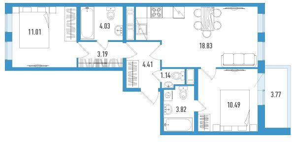 3-комнатная квартира с отделкой в ЖК Полярная 25 на 31 этаже в 1 секции. Сдача в 3 кв. 2023 г.
