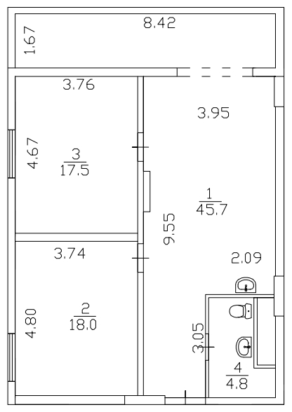 2-комнатная квартира в ЖК Жилой микрорайон Одинбург на 6 этаже в 4 секции. Сдача в 2 кв. 2025 г.