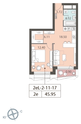 2-комнатная квартира в ЖК ЗИЛАРТ на 3 этаже в 1 секции. Сдача в 2 кв. 2023 г.
