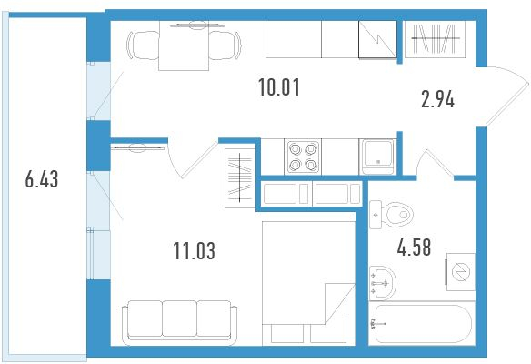 1-комнатная квартира (Студия) в ЖК Клубный дом на Менжинского на 10 этаже в 1 секции. Сдача в 2 кв. 2019 г.