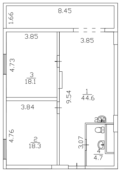 3-комнатная квартира в ЖК Жилой микрорайон Одинбург на 7 этаже в 4 секции. Сдача в 2 кв. 2025 г.