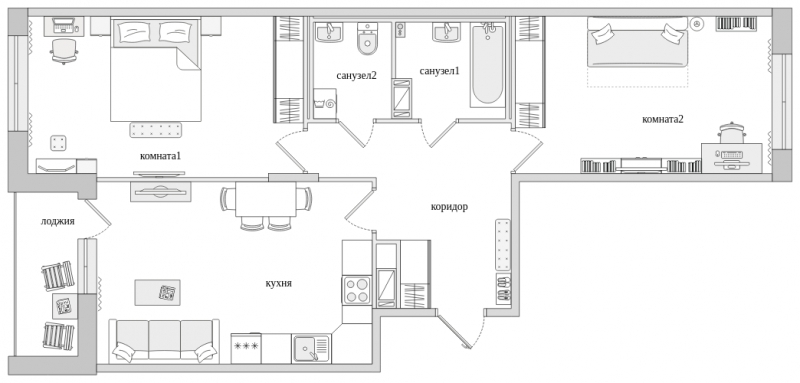 2-комнатная квартира с отделкой в ЖК Черная Речка на 2 этаже в 7 секции. Сдача в 4 кв. 2023 г.