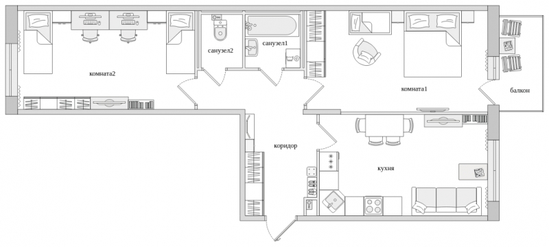 2-комнатная квартира с отделкой в ЖК Черная Речка на 6 этаже в 7 секции. Сдача в 2 кв. 2022 г.