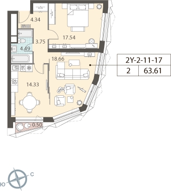 3-комнатная квартира в ЖК ЗИЛАРТ на 9 этаже в 1 секции. Сдача в 2 кв. 2023 г.