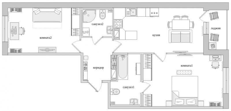 2-комнатная квартира с отделкой в ЖК Черная Речка на 11 этаже в 6 секции. Сдача в 4 кв. 2023 г.