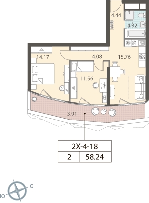 1-комнатная квартира (Студия) с отделкой в ЖК Столичный на 1 этаже в 1 секции. Сдача в 2 кв. 2023 г.
