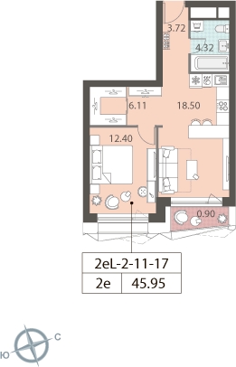 1-комнатная квартира с отделкой в ЖК Новые Ватутинки. Центральный на 8 этаже в 1 секции. Сдача в 1 кв. 2024 г.