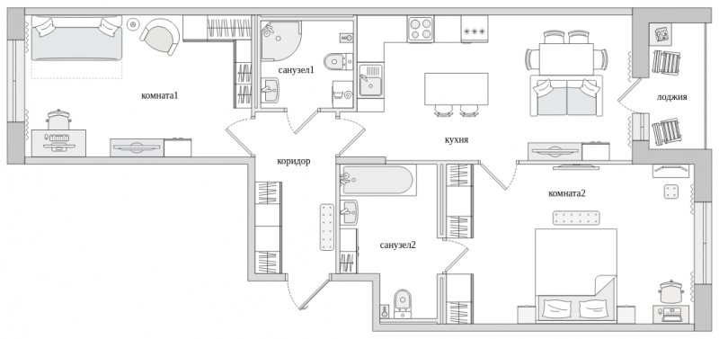 2-комнатная квартира с отделкой в ЖК AEROCITY CLUB на 9 этаже в и секции. Сдача в 4 кв. 2021 г.