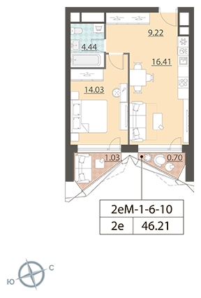 1-комнатная квартира (Студия) в ЖК Квартал Тетрис на 22 этаже в 1 секции. Сдача в 2 кв. 2025 г.