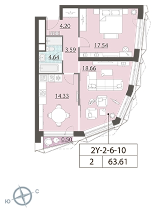 3-комнатная квартира в ЖК Квартал Тетрис на 5 этаже в 1 секции. Сдача в 2 кв. 2025 г.