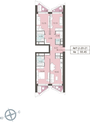 3-комнатная квартира с отделкой в МФК Маршал на 13 этаже в 2 секции. Дом сдан.
