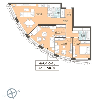 2-комнатная квартира в ЖК Квартал Тетрис на 8 этаже в 1 секции. Сдача в 2 кв. 2025 г.