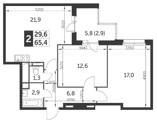 2-комнатная квартира в ЖК LIFE-Варшавская на 8 этаже в 4 секции. Сдача в 1 кв. 2024 г.