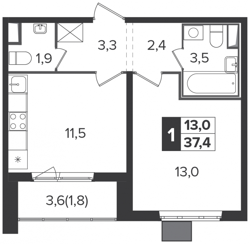 1-комнатная квартира с отделкой в ЖК Черная Речка на 12 этаже в 4 секции. Сдача в 3 кв. 2021 г.