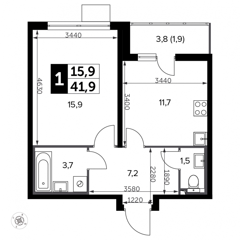 2-комнатная квартира с отделкой в ЖК Черная Речка на 8 этаже в 7 секции. Сдача в 4 кв. 2023 г.