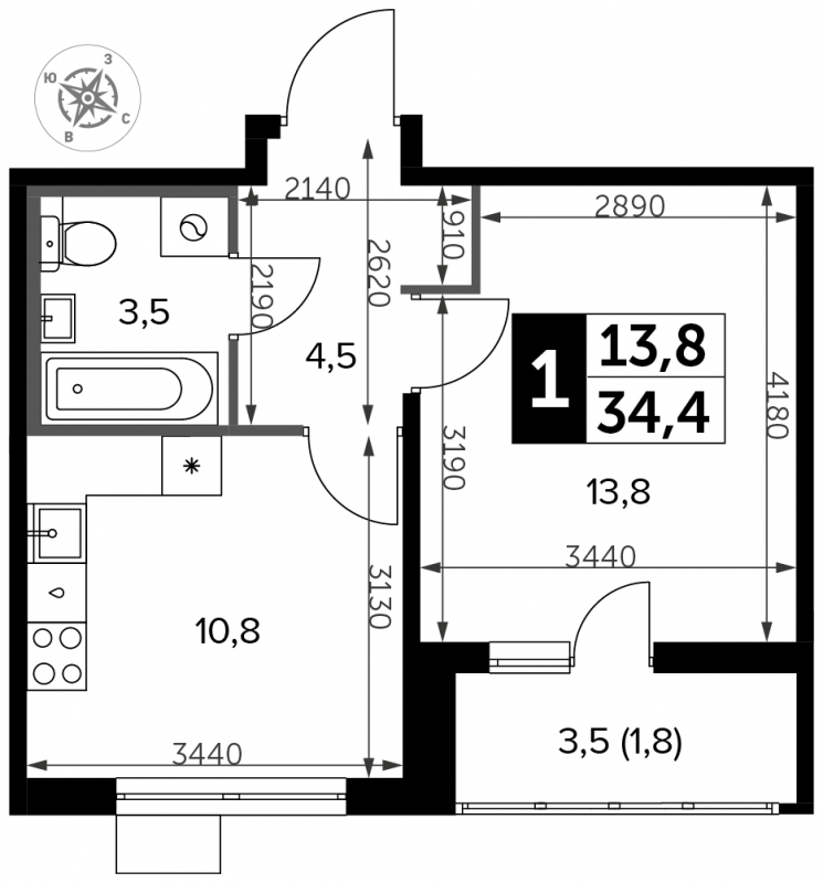 4-комнатная квартира с отделкой в ЖК Черная Речка на 5 этаже в 2 секции. Сдача в 4 кв. 2023 г.