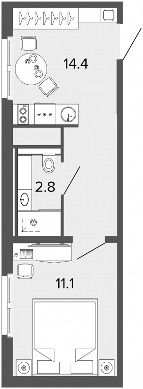 1-комнатная квартира в ЖК Черная Речка на 3 этаже в 5 секции. Сдача в 4 кв. 2023 г.