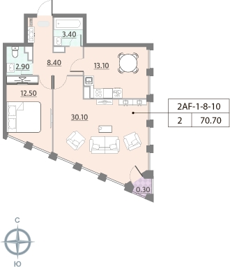 1-комнатная квартира (Студия) в ЖК Квартал Тетрис на 26 этаже в 1 секции. Сдача в 2 кв. 2025 г.