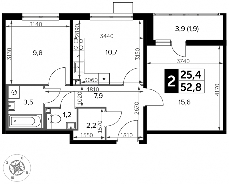 2-комнатная квартира с отделкой в ЖК Черная Речка на 13 этаже в 1 секции. Сдача в 4 кв. 2023 г.