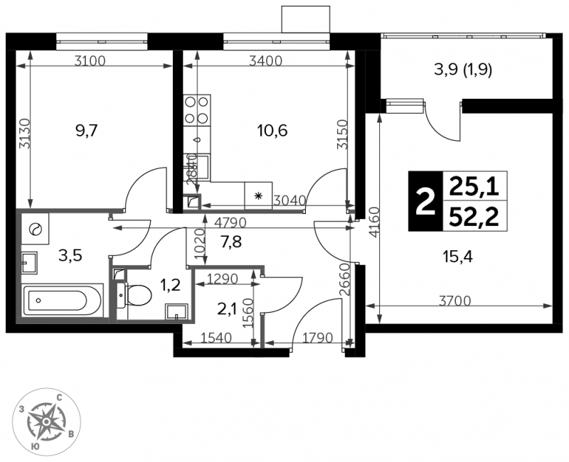 2-комнатная квартира с отделкой в ЖК Южная Битца на 2 этаже в 2 секции. Сдача в 2 кв. 2021 г.