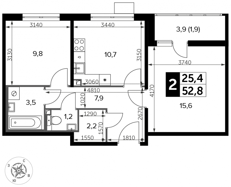 2-комнатная квартира с отделкой в ЖК Южная Битца на 6 этаже в 11 секции. Сдача в 2 кв. 2021 г.