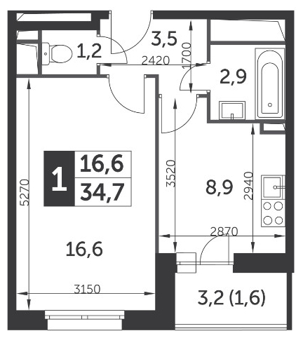 1-комнатная квартира в ЖК Настроение на 10 этаже в 1 секции. Сдача в 1 кв. 2021 г.