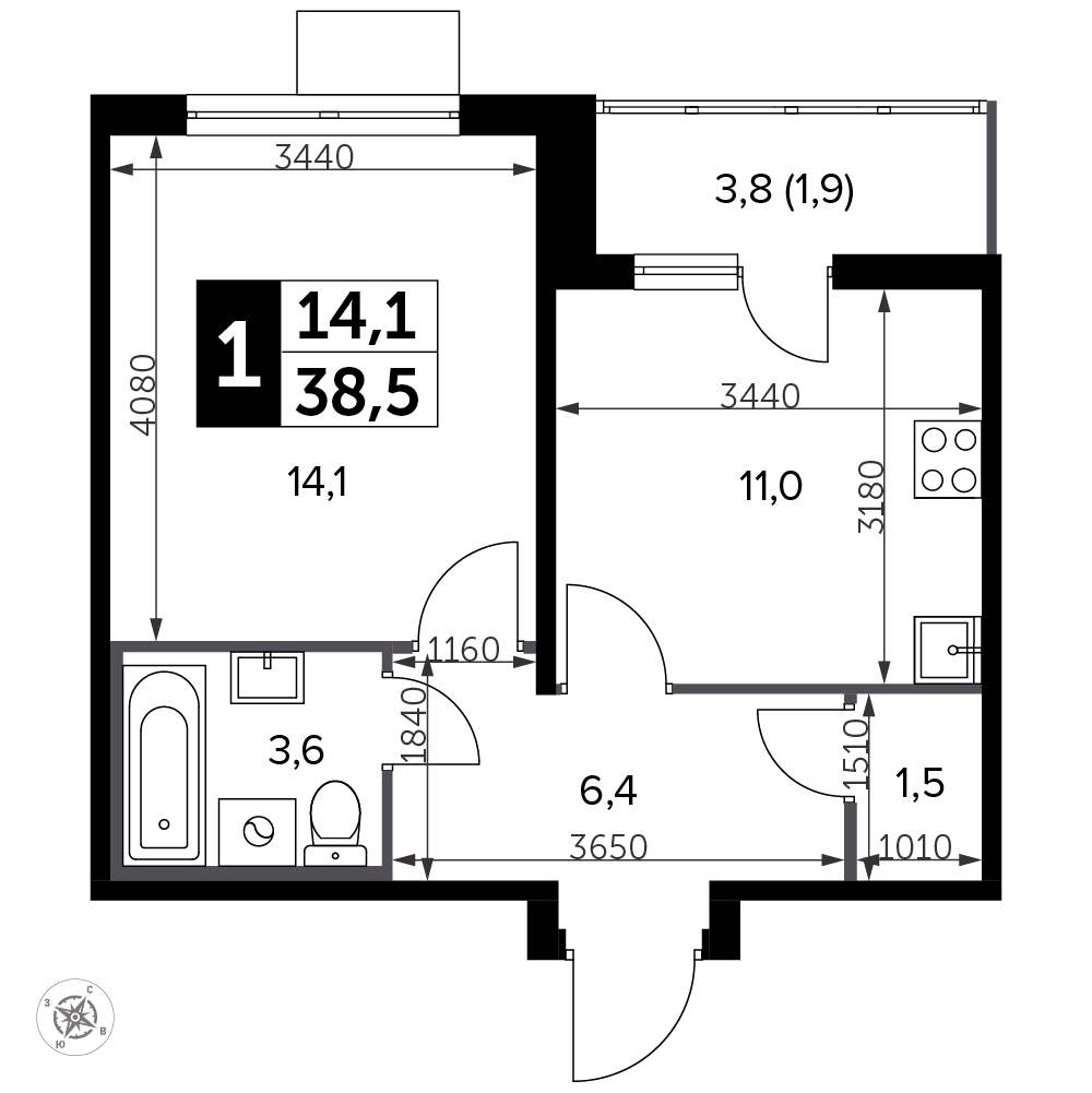 1-комнатная квартира в ЖК Настроение на 10 этаже в 3 секции. Сдача в 1 кв. 2021 г.