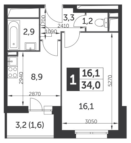 2-комнатная квартира в ЖК LIFE-Варшавская на 9 этаже в 5 секции. Сдача в 1 кв. 2024 г.