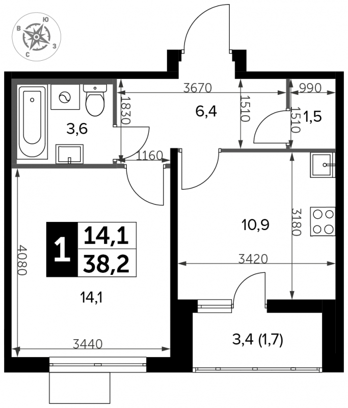 2-комнатная квартира с отделкой в ЖК Настроение на 7 этаже в 3 секции. Сдача в 3 кв. 2021 г.