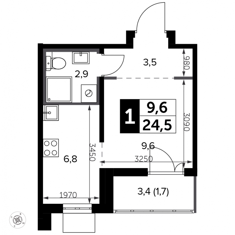 1-комнатная квартира в ЖК Южная Битца на 15 этаже в 2 секции. Сдача в 2 кв. 2021 г.