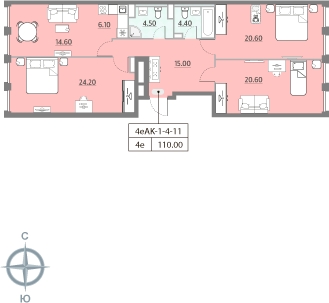 1-комнатная квартира (Студия) в ЖК Квартал Тетрис на 14 этаже в 1 секции. Сдача в 2 кв. 2025 г.