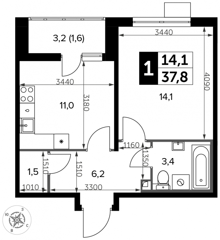 1-комнатная квартира с отделкой в ЖК Южная Битца на 17 этаже в 5 секции. Сдача в 3 кв. 2023 г.