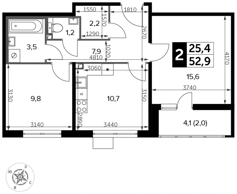 2-комнатная квартира в ЖК LIFE-Варшавская на 3 этаже в 6 секции. Сдача в 1 кв. 2024 г.