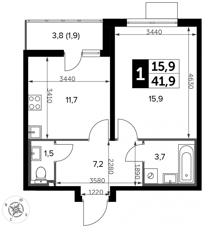1-комнатная квартира в ЖК LIFE-Варшавская на 6 этаже в 6 секции. Сдача в 1 кв. 2024 г.