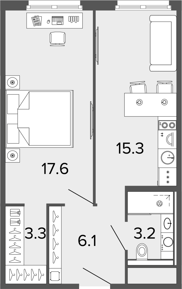 2-комнатная квартира в ЖК LIFE-Варшавская на 7 этаже в 9 секции. Сдача в 1 кв. 2024 г.