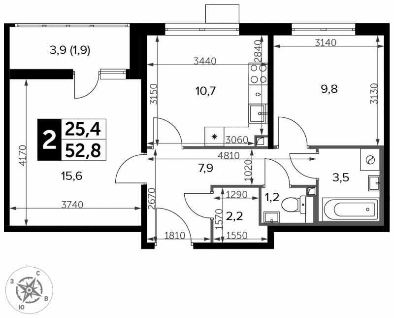 3-комнатная квартира в ЖК LIFE-Варшавская на 3 этаже в 1 секции. Сдача в 1 кв. 2024 г.