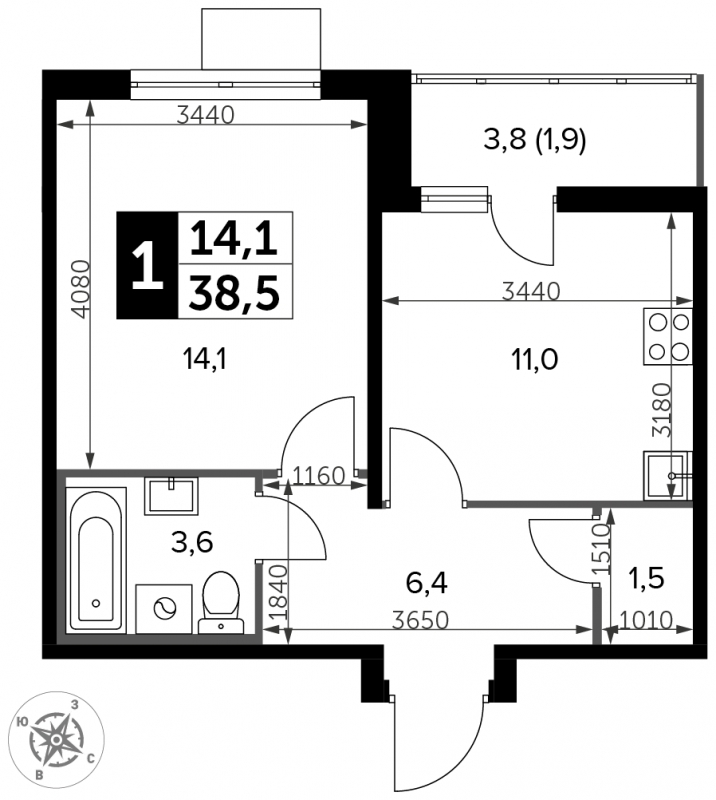 4-комнатная квартира в ЖК Отрадный на 15 этаже в 1 секции. Сдача в 1 кв. 2024 г.