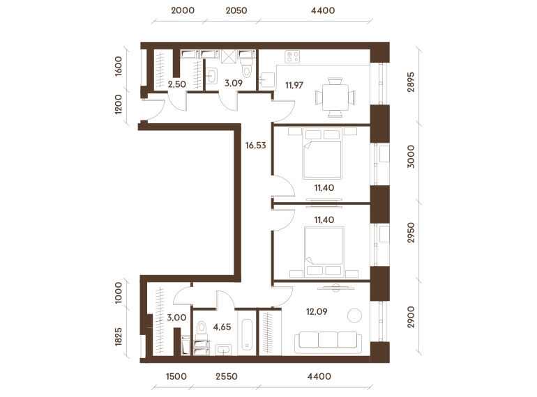 2-комнатная квартира с отделкой в ЖК Маяк на 3 этаже в 1 секции. Сдача в 2 кв. 2019 г.