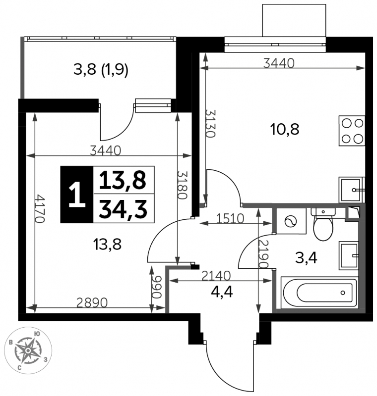 2-комнатная квартира в ЖК Южная Битца на 2 этаже в 12 секции. Сдача в 4 кв. 2021 г.