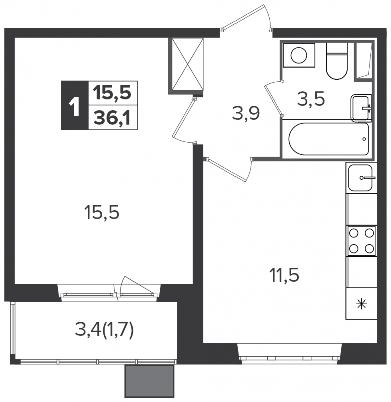 1-комнатная квартира с отделкой в ЖК Южная Битца на 2 этаже в 8 секции. Сдача в 4 кв. 2021 г.