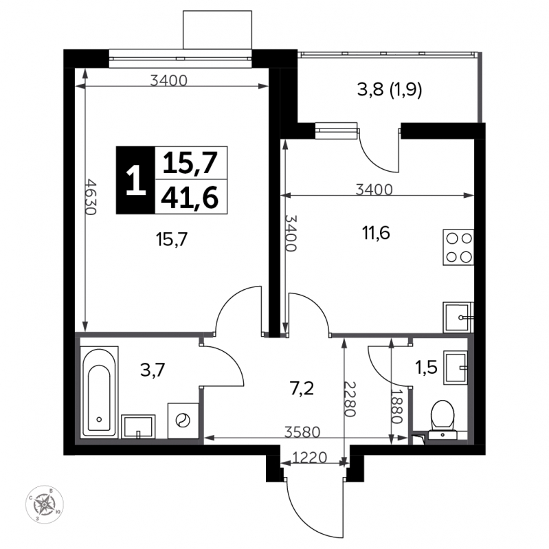 2-комнатная квартира в ЖК Южная Битца на 16 этаже в 7 секции. Сдача в 2 кв. 2021 г.