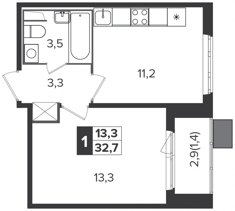 1-комнатная квартира в ЖК Южная Битца на 13 этаже в 3 секции. Сдача в 2 кв. 2021 г.